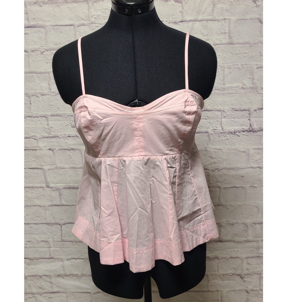Steve Madden Pink Cotton Babydoll Peplum Cami Top Smocked Back Size M